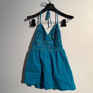 Y2K Kirra Medium Babydoll Embroidered Halter Top Boho Indie Cottagecore Festival